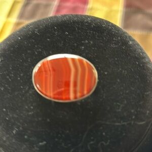 Vintage Victorian Sterling Silver Red Banded Carnelian Agate Brooch